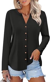 ORANDESIGNE Camicie da donna a maniche lunghe con bottoni, tuniche autunnali da donna con scollo a V