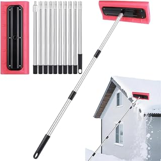 Snow Roof Rake,13ft Adjustable Roof Snow Scraper,No-Scratch Rake | Stainless Steel Pole,15.75"x6.5" EVA Soft Foam Pad Snow Removal Tool for Solar Panels, House, Roof Leaves, Debris Clearing