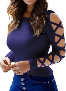 Bellelily Cold Shoulder Tops for Women Sexy Cross Cut Out Long Sleeve Shirt