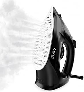 OMAIGA Steam Iron for Clothes, 1500W Iron with Rapid Heating, Non-Stick Ceramic Soleplate, Burst of Steam, Self-Cleaning, Auto-Off, Anti-Drip, 11.84oz Water Tank Ironing Clothes for Home, Black