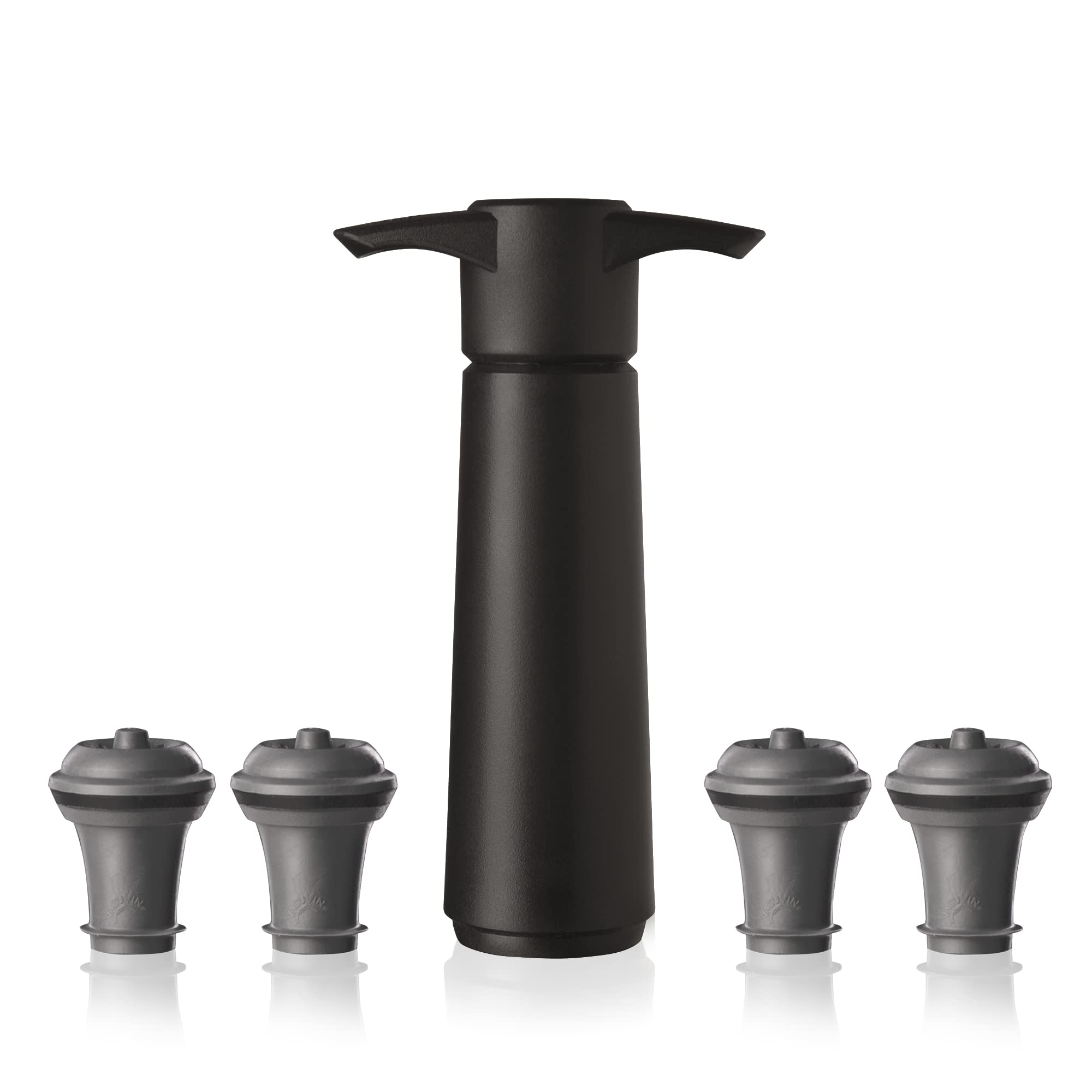 Vacu Vin Original Wine Pump - 4 Vacuum Wine Stoppers - Wine Saver - Black | 4 BP