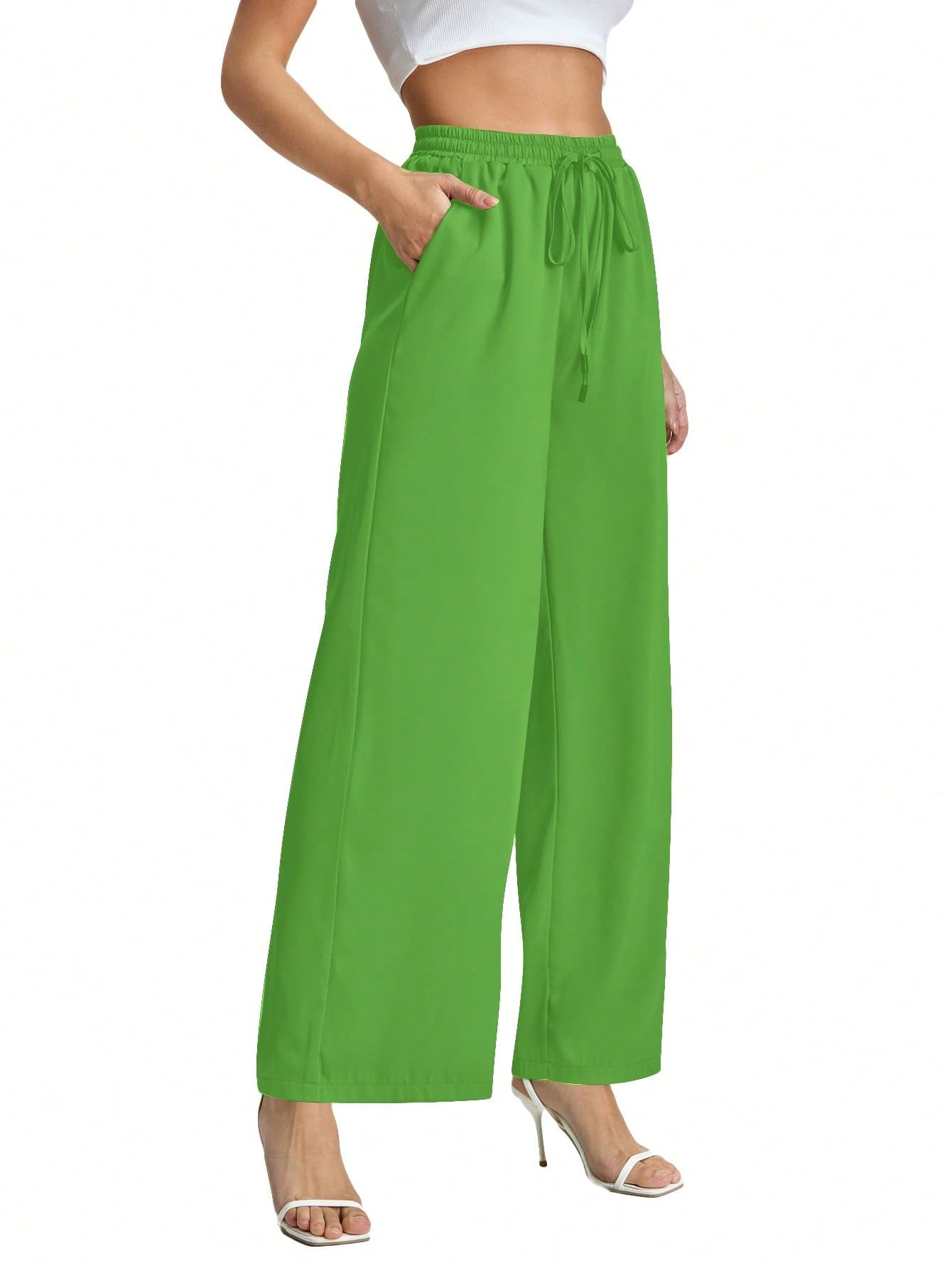 Womens Ladies Knot Front Wide Leg Pants High Waist Casual Lounge Pants
