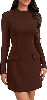 Vrtige Women's Long Sleeve Crew Neck Slim Fit Bodycon Zipper Work Party Mini Short Dress