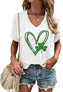 Woffccrd Womens Short Sleeve V Neck T-Shirts Valentina's Day Spring Shirts Love Heart Graphic Tees