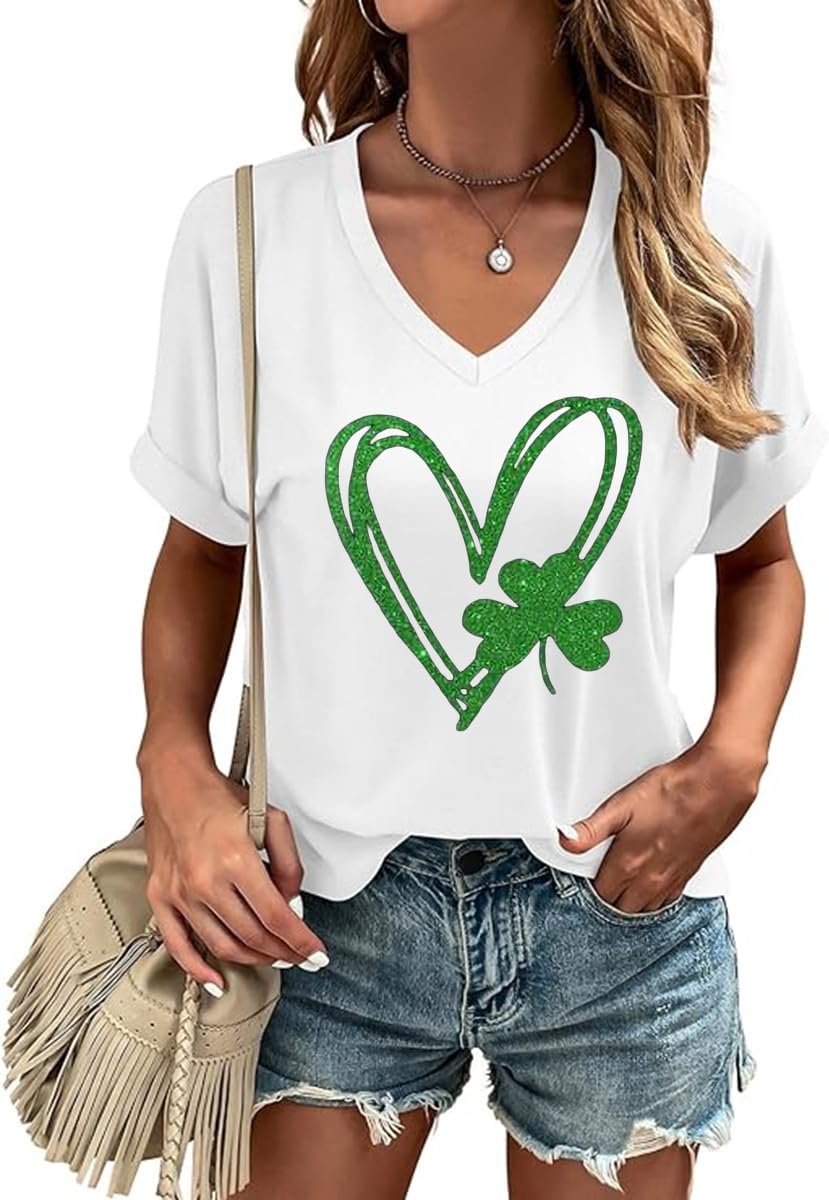 Woffccrd Womens Short Sleeve V Neck T-Shirts Valentina's Day Spring Shirts Love 