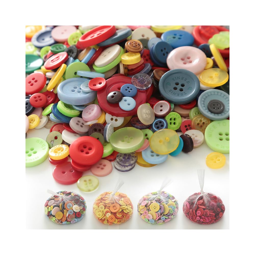370 Pieces Assorted Sizes Round Resin Buttons Multicolor Sewing Buttons DIY Craf