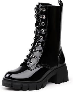 IDIFU Women's Combat Platform Boots Chunky Lace Up Booties