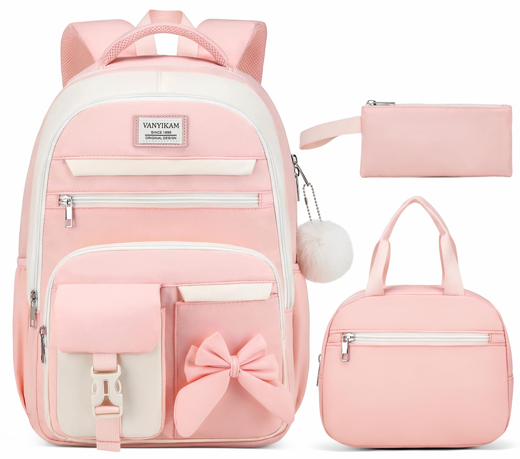 Girls Backpack for School, 3PCS Backpack with Lunch Box & Pencil Pouch for Teens