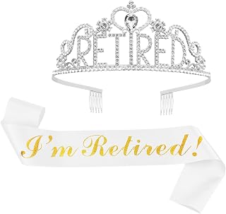 JETKONG Retirement Party Decorations Retired Tiara/Crown, Retired Sash for Women Retirement Gifts, Retirement Party Supplies, Gifts, Favors (Silver)