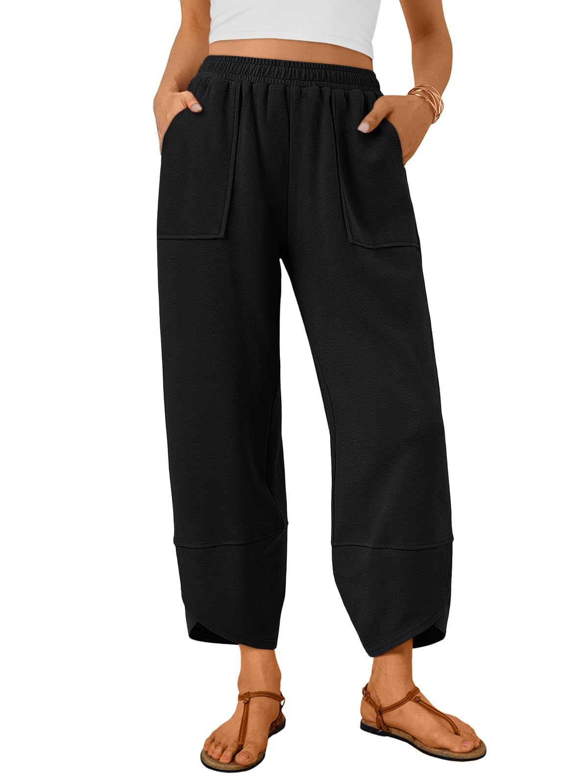 Trendy Queen Women Wide Leg Pants Boho Summer Capri Palazzo Harem Casual Pants w