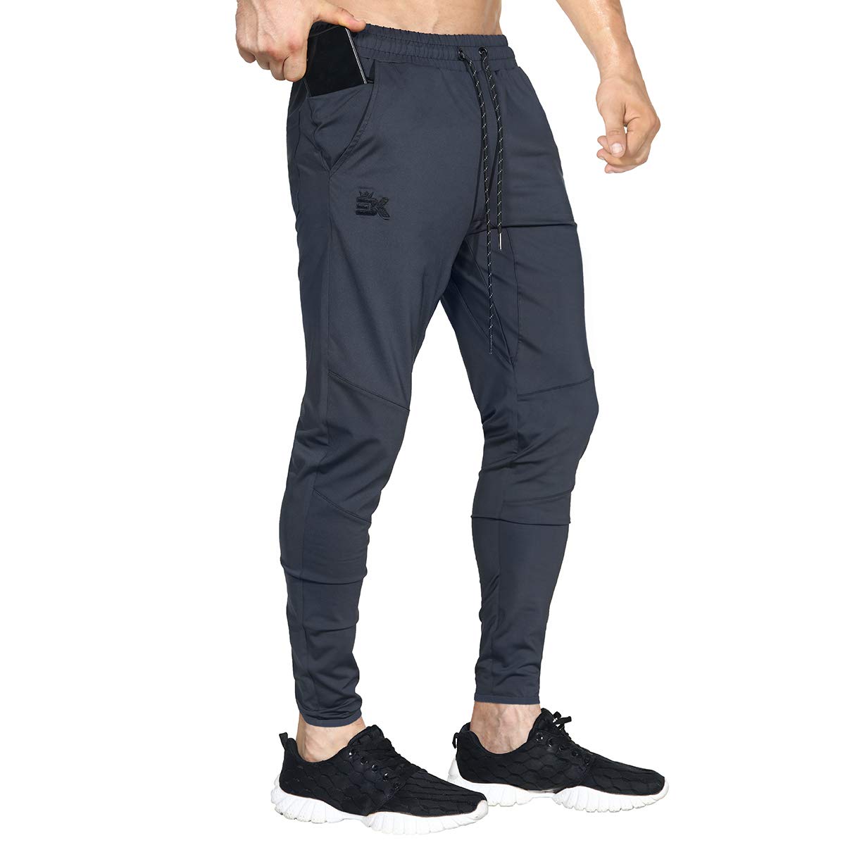 BROKIG Mens Lightweight Gym Jogger Pants Workout Sweatpants Zip Pocket