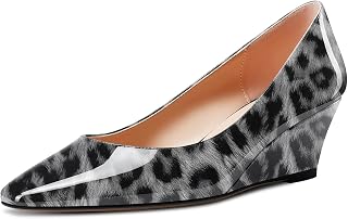 Aachcol Women's Square Pointed Pumps Wedge Esparto Mid Heel Slip-on Dress Shoes Office 5 CM