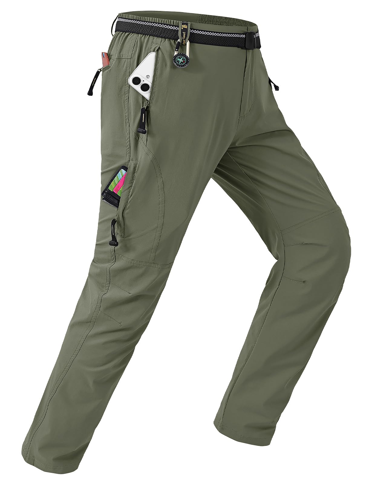 TBMPOY Pantaloni da trekking leggeri da uomo con cintura, 5 tasche con cerniera,