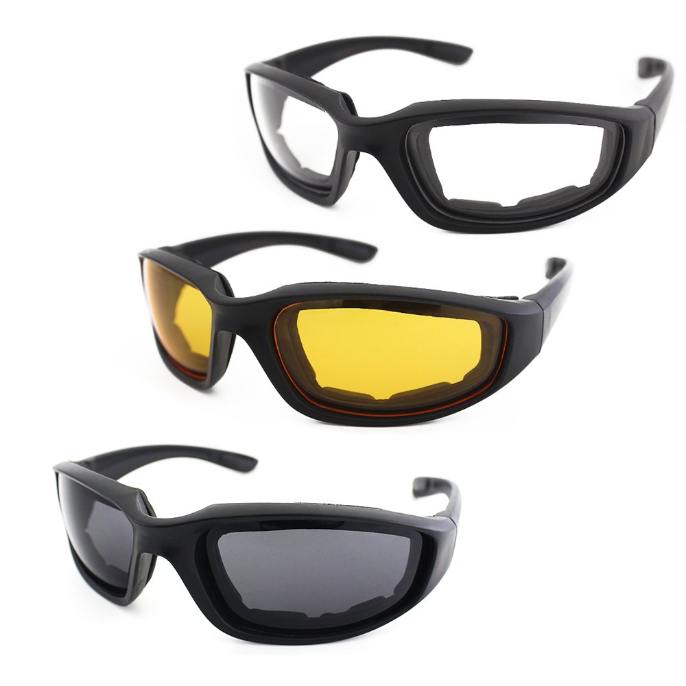 3 Pair Motorcycle Riding Glasses Padding Goggles UV Protection Dustproof Windpro