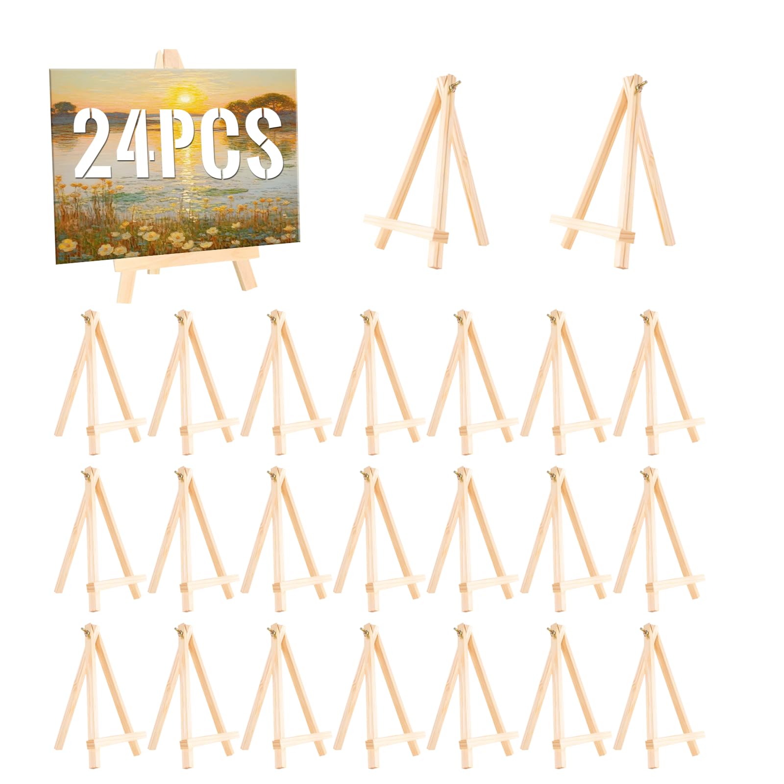 24 Pack 9 Inches Wooden Tripod Easel for Photo Card Display & Painting | Sturdy 