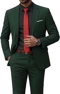 [Gumoch] YND Men's Slim Fit 2 Piece Suit, One Button Solid Jacket Pants Set with Tie