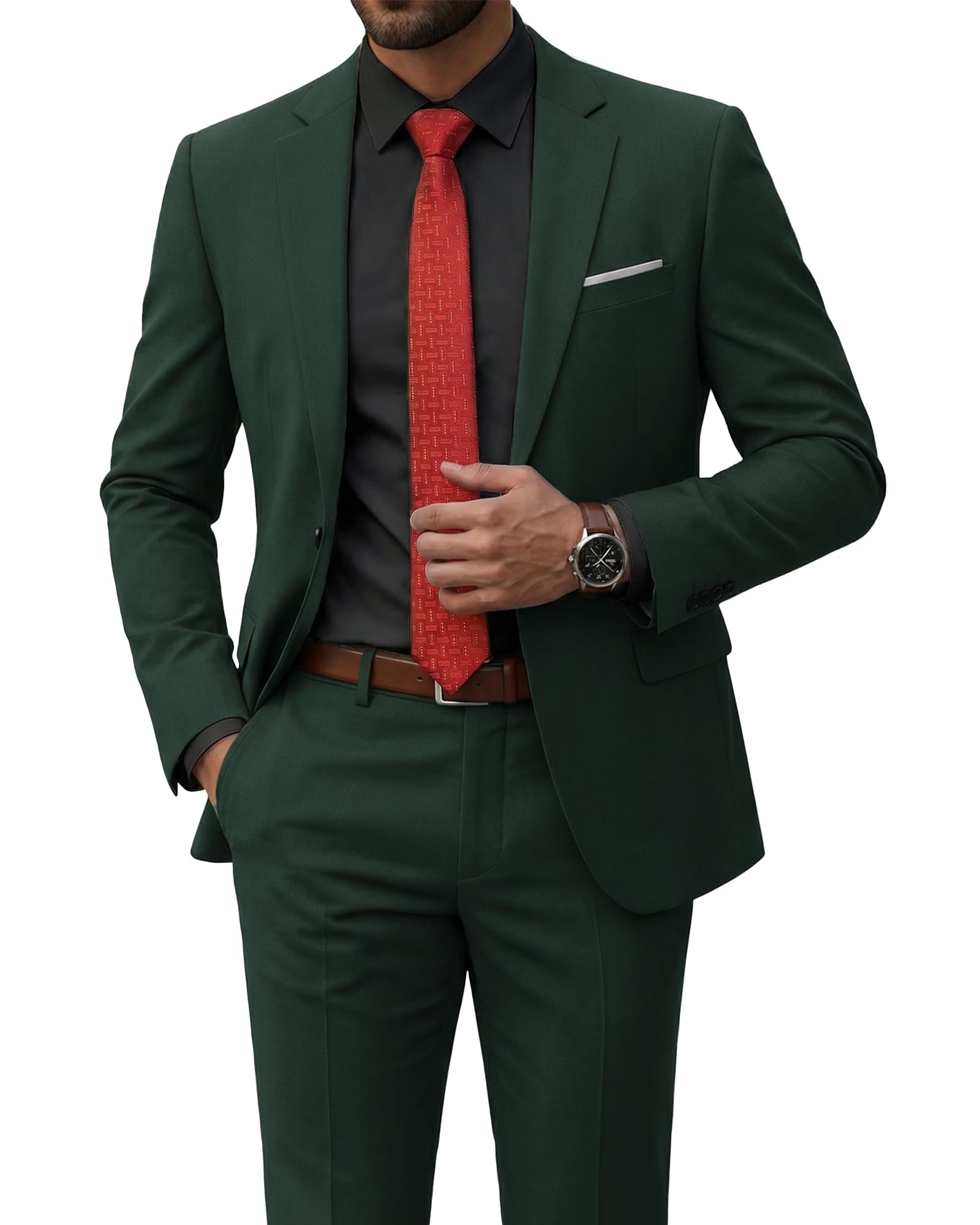 [Gumoch] YND Men's Slim Fit 2 Piece Suit, One Button Solid Jacket Pants Set with