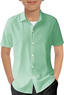 Haloumoning Boys Short Sleeve Dress Shirts Button Down Formal Uniform Shirt
