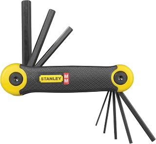 STANLEY Metal Folding Hex Key Metric 8 pc Set, Pocket Size, 2-69-264 | Bi-Material Comfortable Handle, Durable Black Phosphate Finish, Chamfered Edge, Size Marked Storage