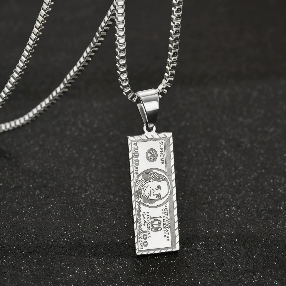 100 Dollar Stainless Steel Necklace for Men Women Fashion Jewelry