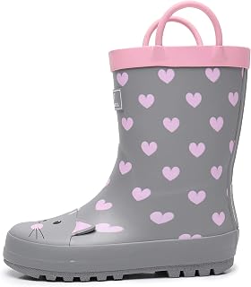 RAINANGEL Kids Rain Boots with Easy Wear Handles Waterproof Rubber Rain Boots for Girls Boys in Funny Prints and Colors Unisex Kids
