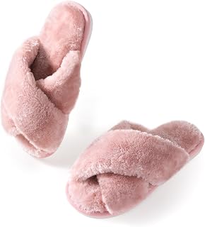 Ankis Memory Foam Fuzzy Slippers for Women,Open Toe House Shoes