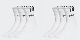 adidas Unisex Kids 3-Stripes Linear Half-Crew Cushioned Socks 3 Pairs, White/Black, 7-8 Years