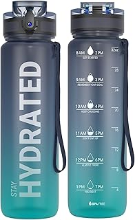 Sahara Sailor Water Bottle 32oz, Tritan Sports Bottle with Time Marker | Bpa Free, Leakproof Wide Mouth With Fast Flow Lid And Cleaning Brush, For Gym School Office Travel, 1 Count