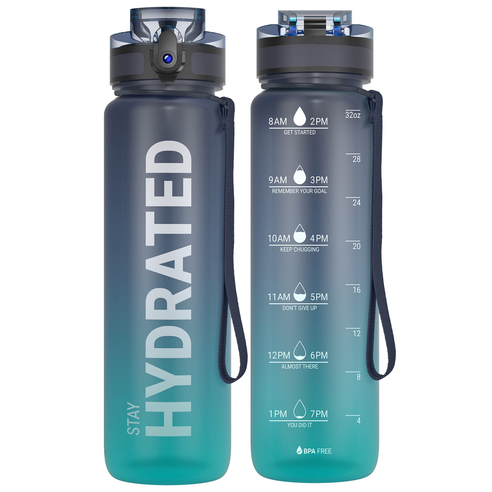 Sahara Sailor Water Bottle 32oz, Tritan Sports Bottle with Time Marker | Bpa Fre