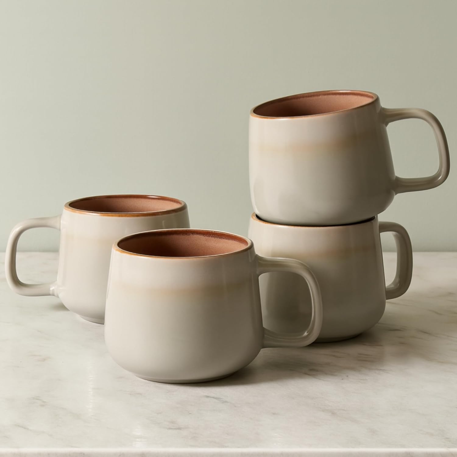 Ava Nord Stoneware Ceramic Coffee Mugs Set of 4 | 12 oz | Sage Ash | Independent