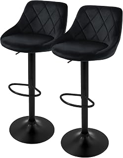ML-Design Bar Stools Set of 2 Velvet Cover Black Padded Bar Chair with Backrest and Footrest Height Adjustable 62-82 cm 360° Rotatable Bistro Stool Swivel Chair Bar Chairs