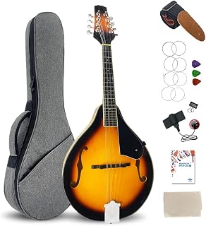 ModouString Mandolin Instrument A Style,Acoustic Mandolin for Professional & Beginners 8 Strings Basswood with Bag, Pickup& Accessories Sunburst