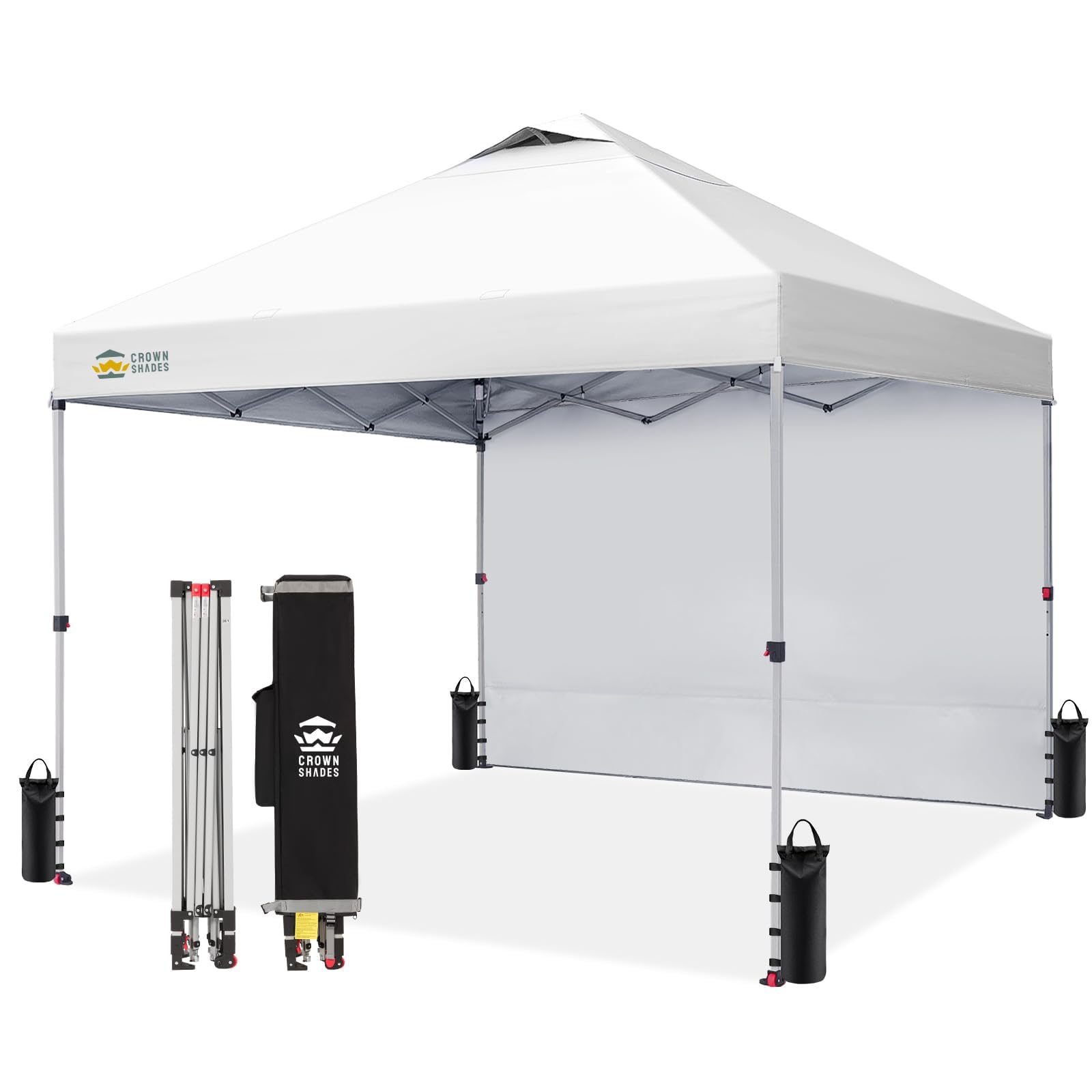 CROWN SHADES 10x10 Pop Up Canopy with 1 Side Wall, Beach Canopy Tent, White | On
