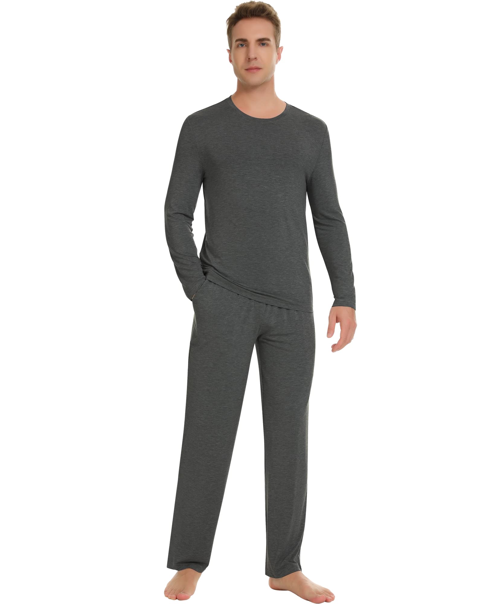 NACHILA Bamboo Viscose Pajamas for Men Long Sleeve PJs Pants with Pockets