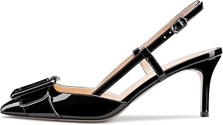 Castamere Women's Stiletto Mid Heel Pointed Toe Slip-On Pumps Slingback Bow Tie Dress Wedding Party Sandals 6.5 cm Heels