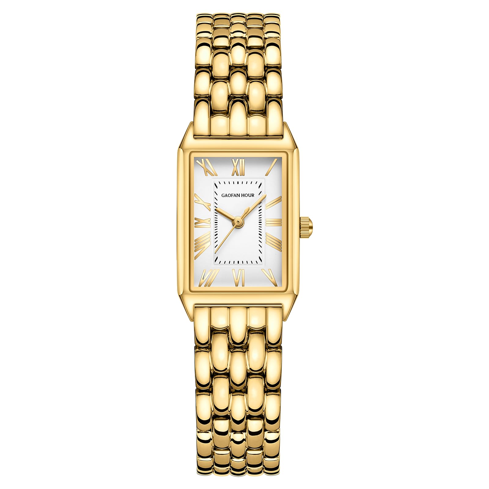 GAOFAN HOUR Gold Watches for Women with Vintage Rectangular Case,White Roman Dia