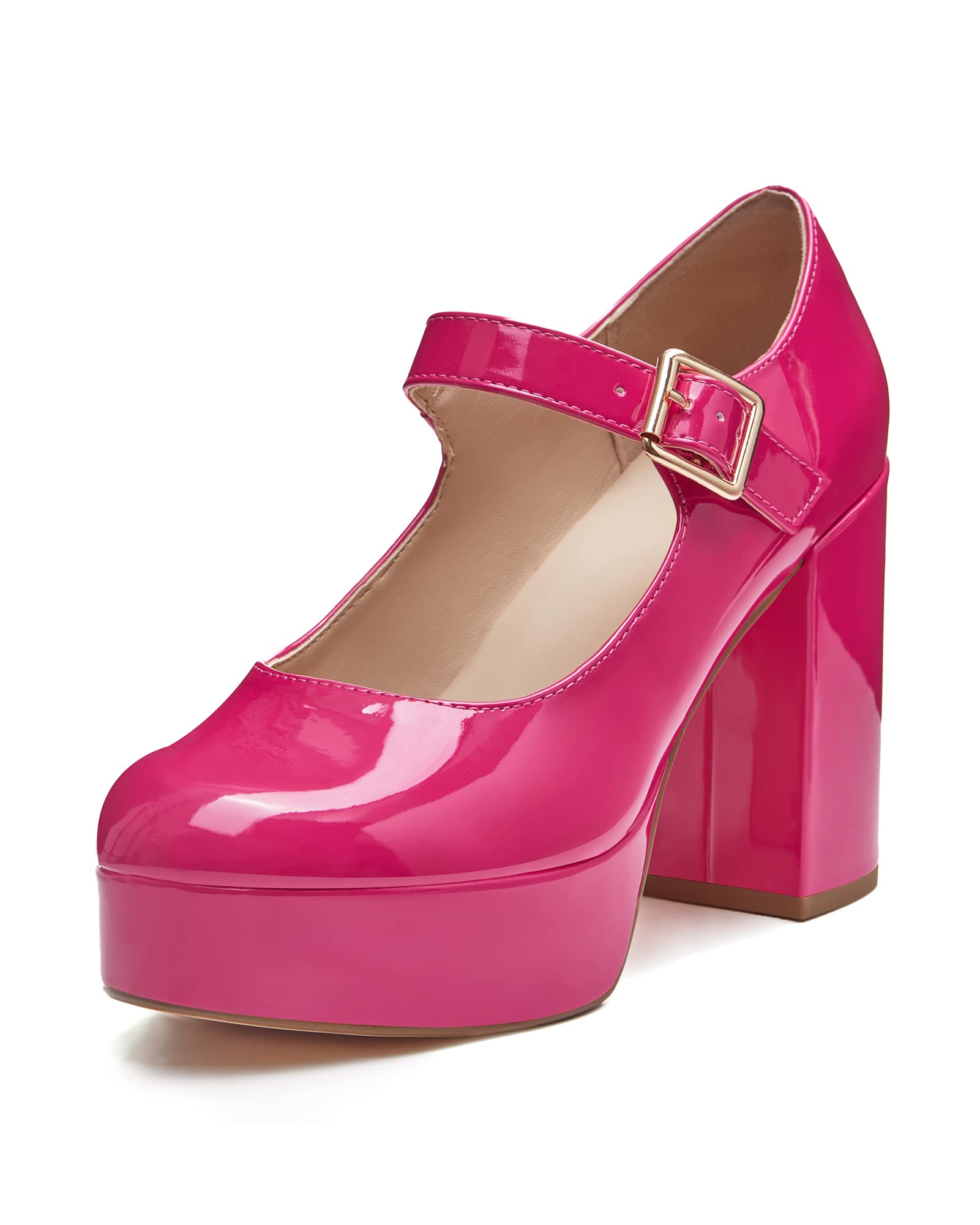 Coutgo Zapatos de vestir Mary Jane con puntera redonda y correa en T para mujer,