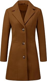 Allegra K Women's Coat Stand-Up Collar Single Breasted Medium Length Commuting Winter Coat