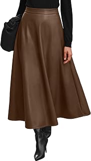 Simplee Women's Faux Leather Skirts High Waist A Line Fall Winter Outfits