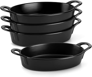 MALACASA Oval Ceramic Lasagne Dish, Individual Oval Baking Dish, Black