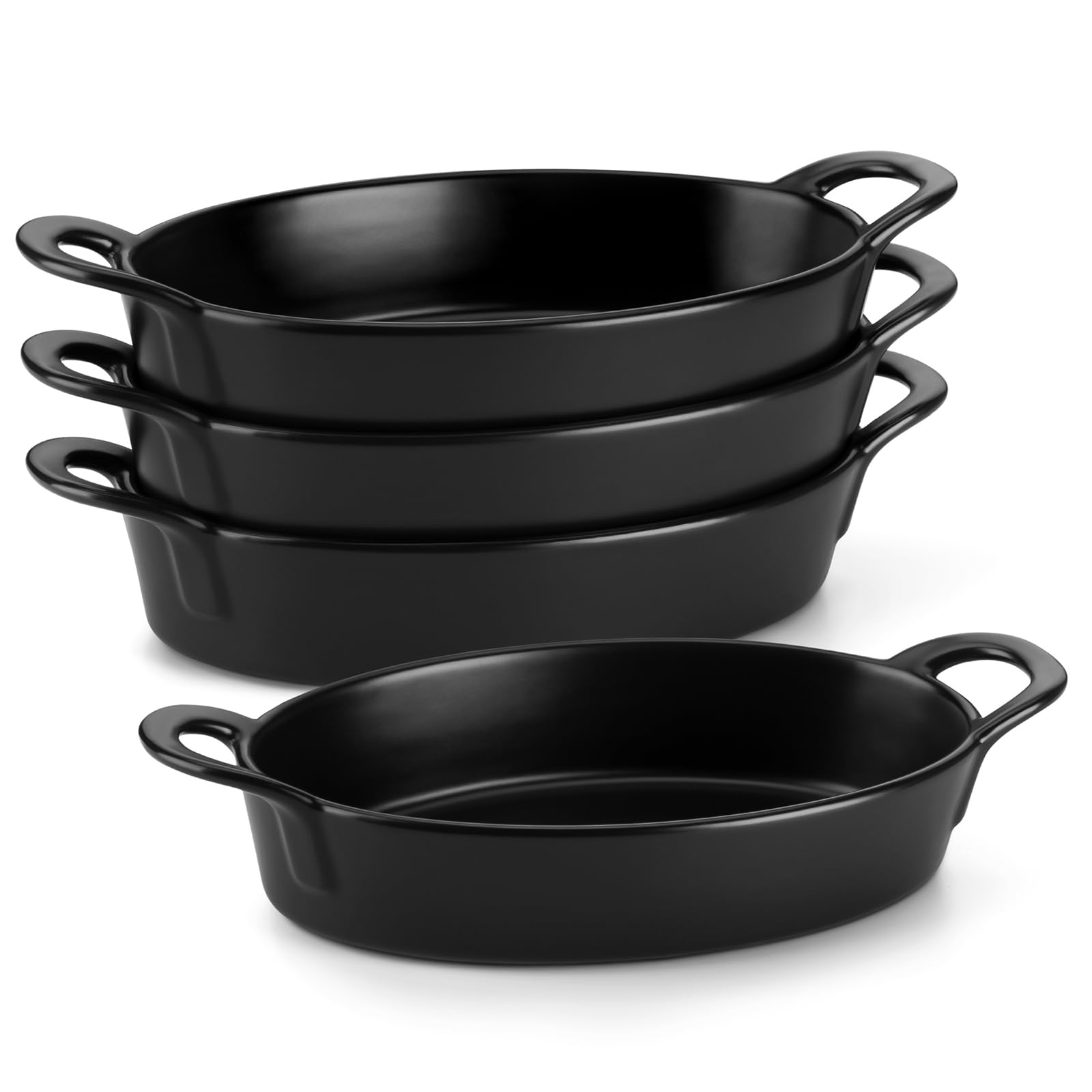 MALACASA Oval Ceramic Lasagne Dish, Individual Oval Baking Dish, Black