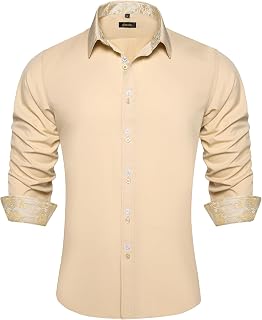 DiBanGu Men's Dress Shirt Long Sleeve Casual Button Down Shirts Regular Fit Inner Contrast Shirt for Business Party