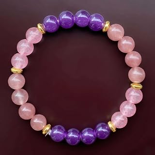 Beaded Stretch Bracelets for Women Pink Quartz Amethyst Bracelet for Love Attraction Handmade Natural Crystal Beads Jewelry