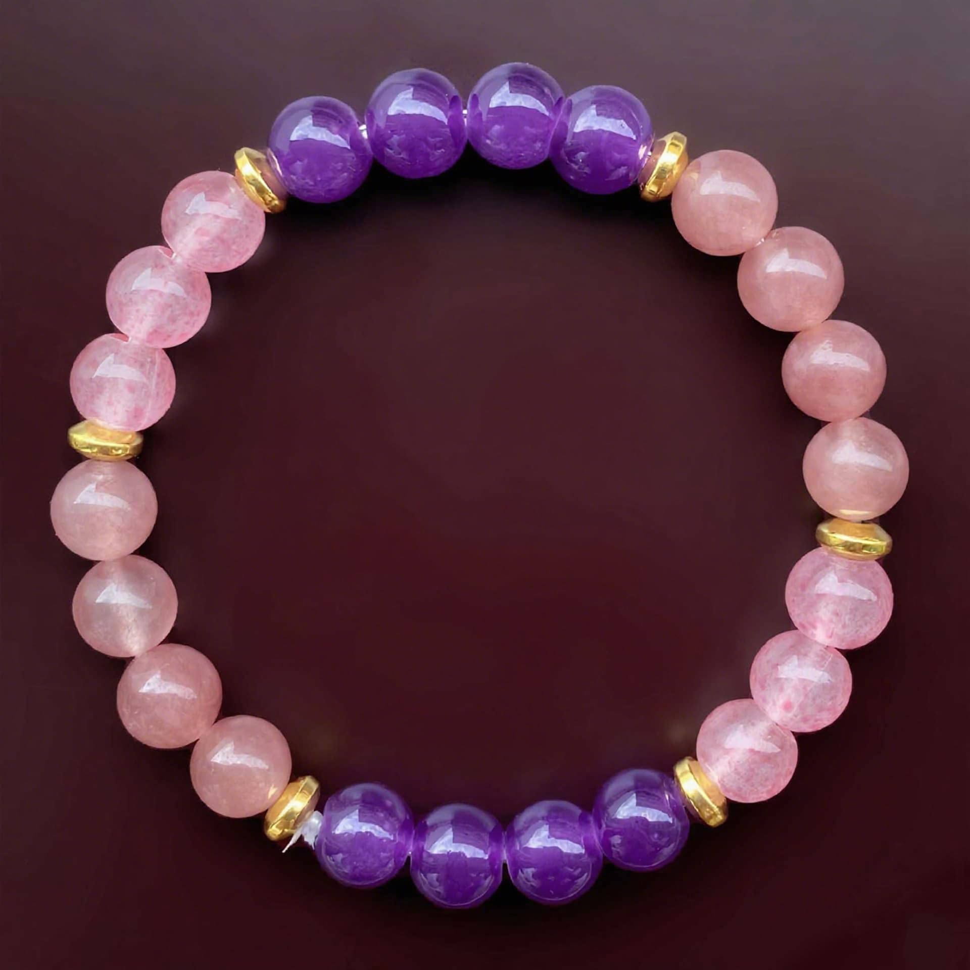 Beaded Stretch Bracelets for Women Pink Quartz Amethyst Bracelet for Love Attrac