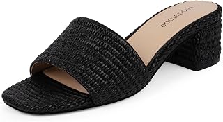 Modatope Braided Chunky Low Heel Square Toe Sandals Open Toe Heeled Mules