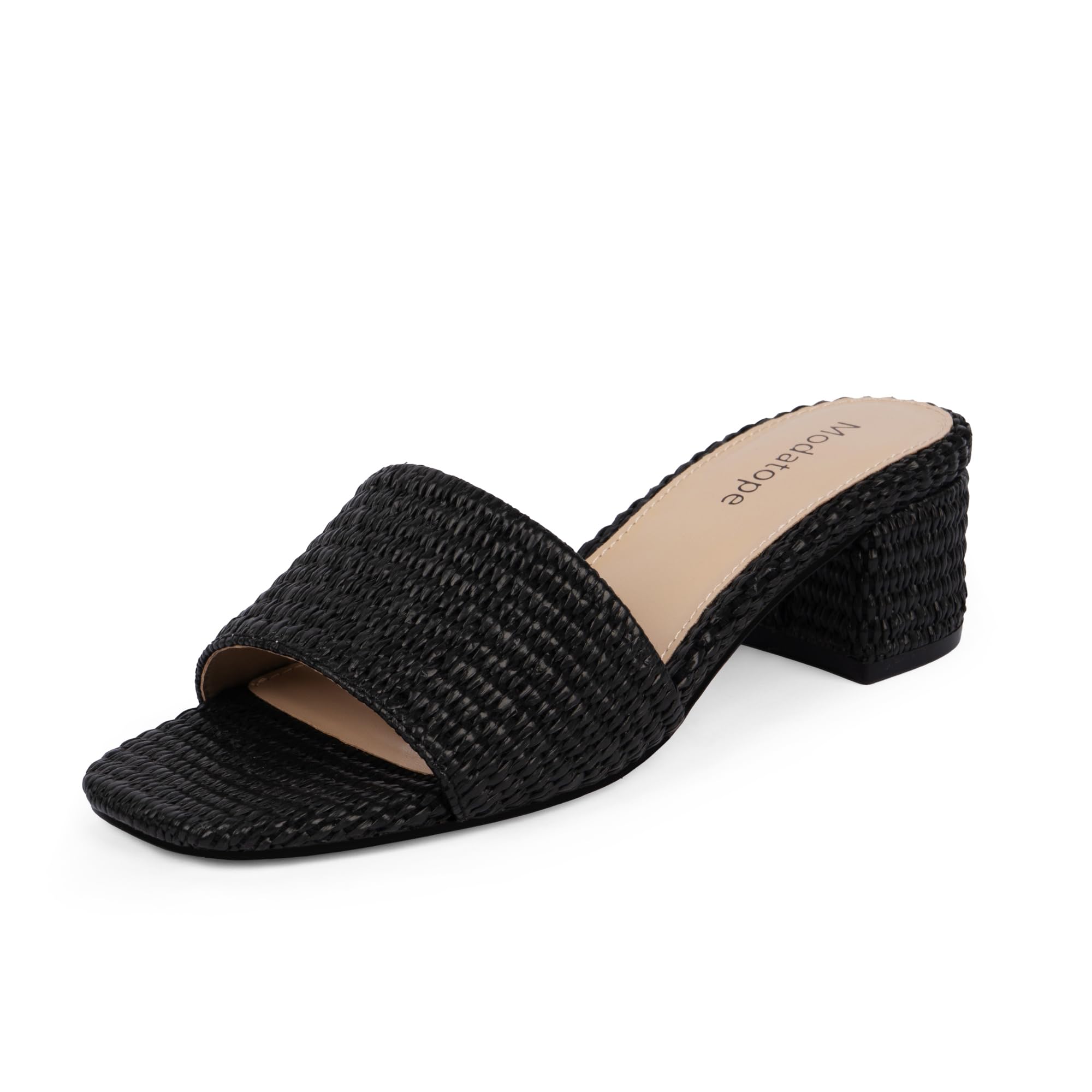 Modatope Braided Chunky Low Heel Square Toe Sandals Open Toe Heeled Mules
