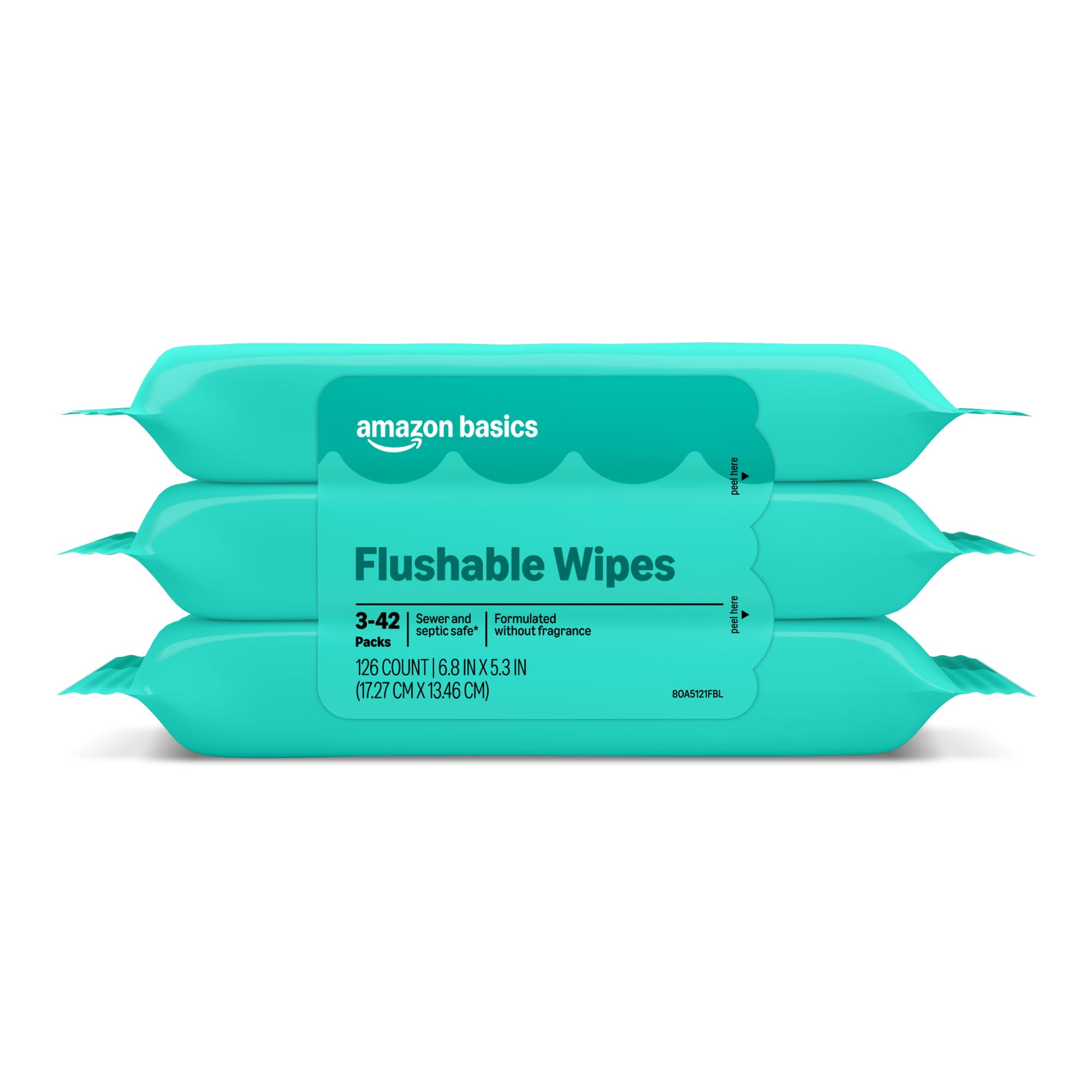 Amazon Basics Flushable Wipes, Fragrance Free, Adult Wet Wipes,126 Count (3 Pack