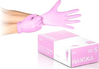 HANSKA 100 Disposable Nitrile Gloves, Pink, S | Dust Free, Disposable - Ambidextrous, Non-Sterile, Rubber Base, Suitable for Medical Areas, Food Handling