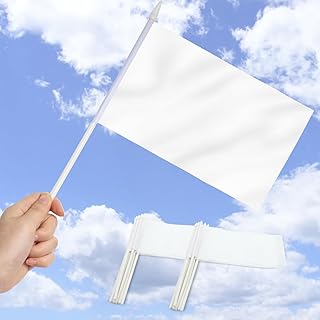 Pack of 12 Mini Hand Made White Mini Bunting - Fade Resistant and Vibrant Colors - 5" x 8" with Solid Rod and Spear Tip