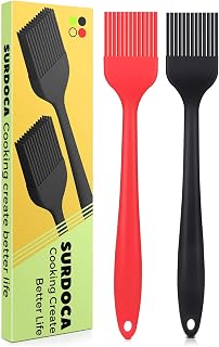 SURDOCA Silicone Pastry Basting Brush - 2Pcs 8.2" Heat Resistant Brush for Baking Cooking Food, BPA Free Kitchen Brush for Sauce Butter Oil, Stainless Steel Core Design for Barbecue BBQ Grilling